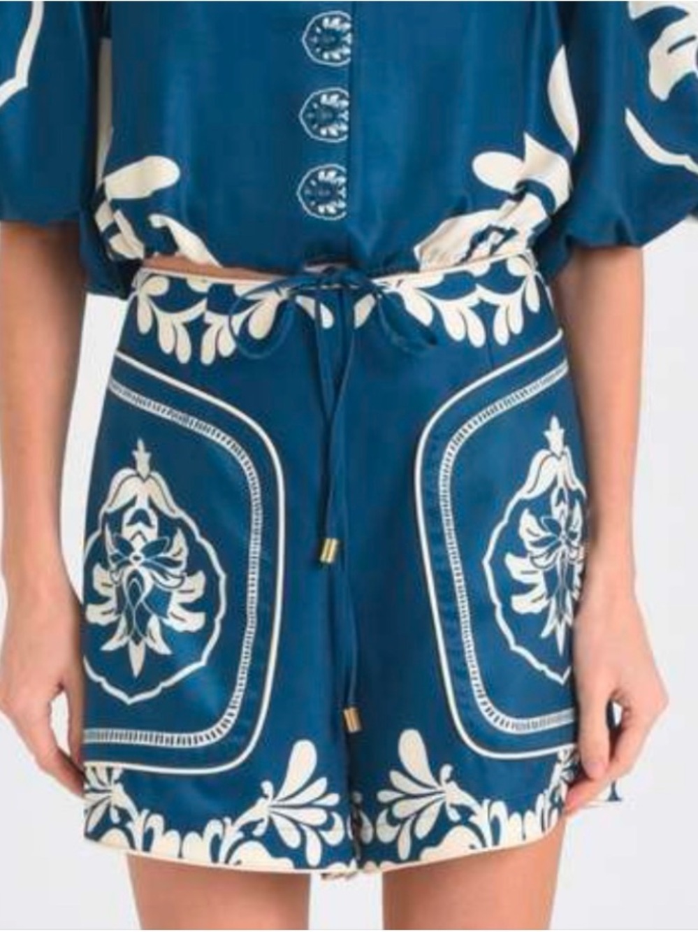 CIEBON Teal Blue & Ivory Printed Shorts